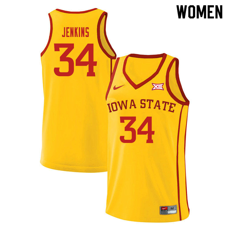 Women #34 Nate Jenkins Iowa State Cyclones College Basketball Jerseys Sale-Yellow - Click Image to Close